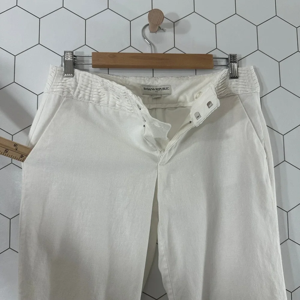 Banana Republic Off White Linen Cotton Wide Leg Ruched Waist Pants Womens 6